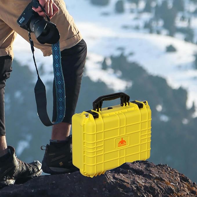 Jack Boss 16x 12.8x 6.8 Inch Hard Case, Portable Weather Waterproof Protective Camera Case with Customizable Foam, Fit Use of Drones, Camera, Equipments, Yellow