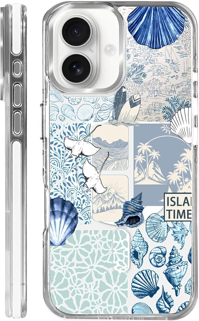 Case for iPhone 16 Plus,[Compatible with MagSafe],Sea Life Ocean Waves Seashell Collage Phone Case Design，for Women Girls Magnetic Clear Cover - Slim, Sleek, & Shockproof Protection