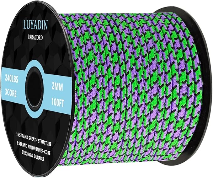 Paracord 240lb - Diameter 2mm Micro Utility Cord -3 Strand Parachute Spool Cord - 100ft 200ft,Paracord for Camping,Hiking,Fishing,Outdoor and DIY