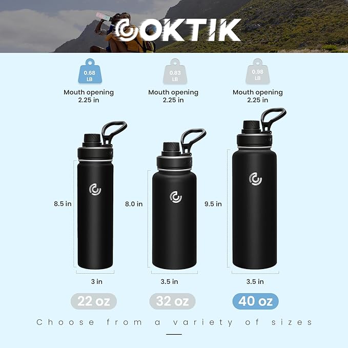 Sports Water Bottle 40oz, Insulated Water Bottle with Handle,Stainless Steel,Simple Modern,Suitable for Travel, School, Boy, Girl(Black)