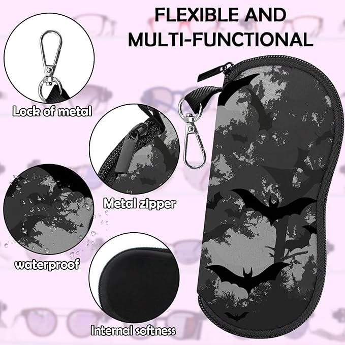 Glasses Case Sunglasses Eyeglass Soft Case Zipper Light Neoprene Pouch with Metal Belt Clip Aesthetic Cute Women Men