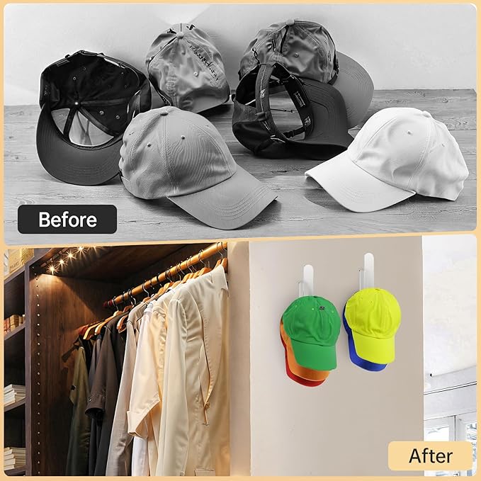 PAVSTINE Acrylic Hat Hook for Wall, 2 Pack Hat Organizer for Baseball Cap, No Drilling Strong Adhesive Hat Rack, Multi-Purpose Sticky Hat Storage Hat Hangers for Wall, Door, Closet, Display, Clear