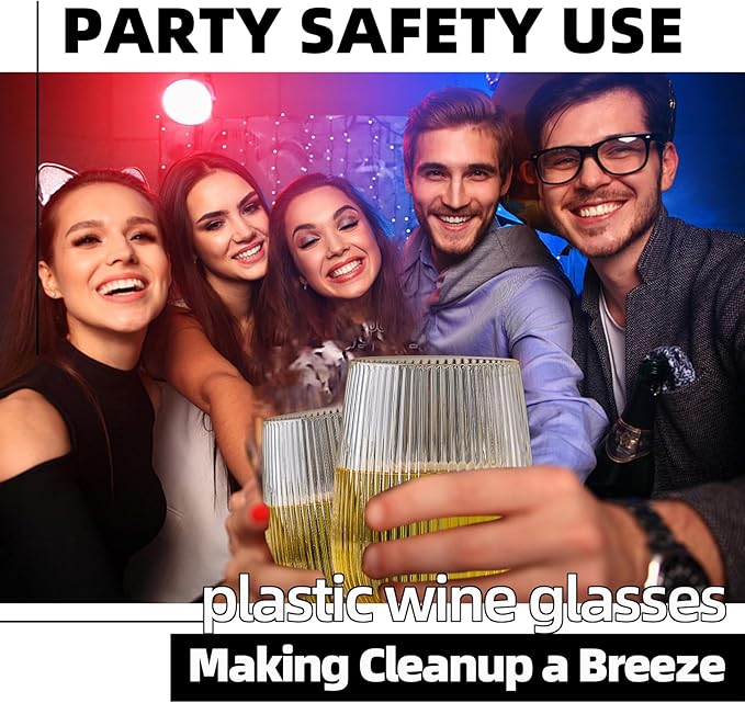 Lueumxc 36 Pack 15Oz Plastic Wine Glasses, Origami Ribbed Disposable Wine Glasses Unbreakable Clear Plastic Cocktail Glasses Recyclable Shatterproof Reusable Wine Cups