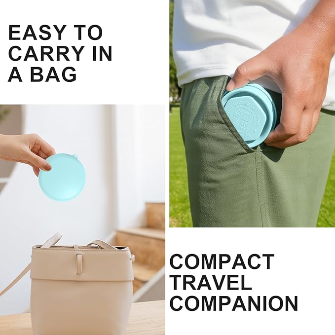 Collapsible Travel Cup with Lid (6oz/180ml) - BPA Free Silicone Folding Cup with Stainless Steel Rim - Portable Pocket Cup for Mouthwash, Pills, Hiking, Camping & Kids(Gulf Blue)