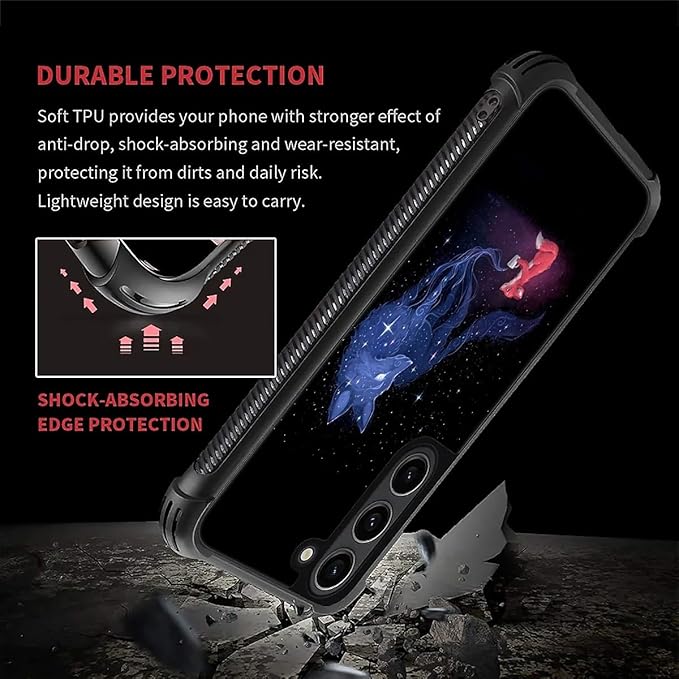for Samsung Galaxy S23 Plus Case, Galaxy Fox Wolf Pattern Graphic Design Girl Boy Soft Silicone Hard Acrylic Shock Protection for Samsung Galaxy S23 Plus