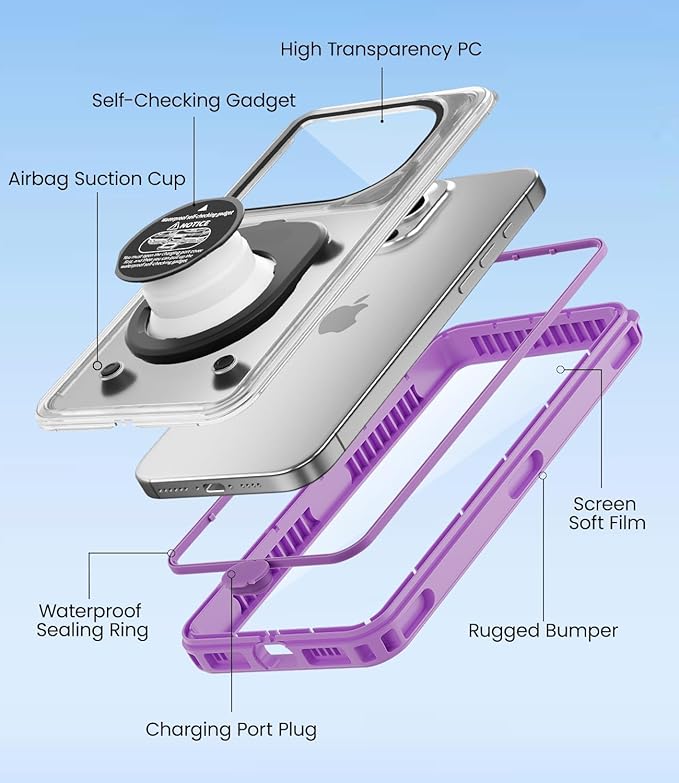 WIFORT Waterproof Phone Case with Lanyard, Underwater Phone Cases for Snorkeling/Diving/Swimming/Filming, IP68 Water Proof Touchscreen Case for All Cell Phones: iPhone/Samsung/Moto/Pixel - Purple