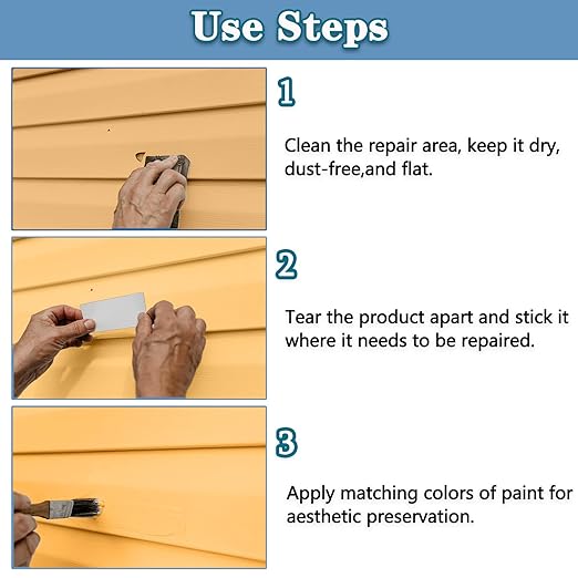 Vinyl Siding Repair Patch Kit, Vinyl Siding Repair Kit Self-Adhesive Vinyl Siding Patch Repair Tape PVC Vinyl Fence Patch Kit for House Vinyl Siding Cover Any Cracks Holes Blemishes - 6 Patches