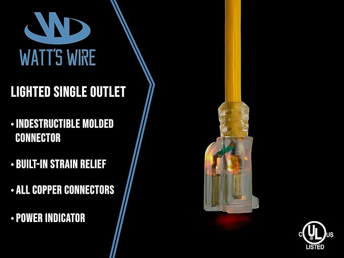 25 ft Outdoor Extension Cord Waterproof - 12 Gauge Heavy Duty Extension Cord 25 ft - Lighted Outdoor Extension Cords - Watts Wire - 25' Grounded - extensiones electricas