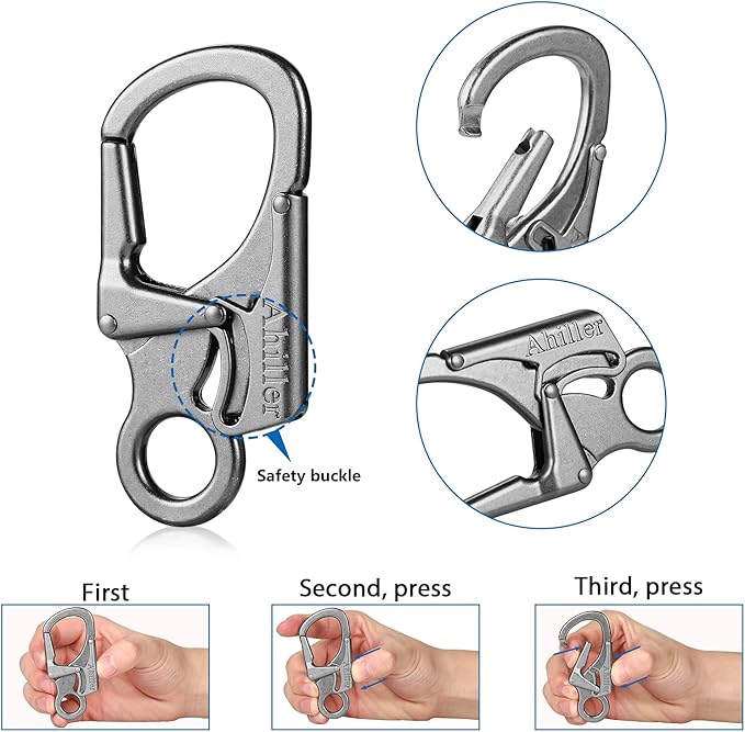 Ahiller Carabiner Clip, Double Anti-Misopening Locking Design, 3" Zinc Alloy Heavy Keychain for Outdoor Camping Hiking, Key Ring Clip