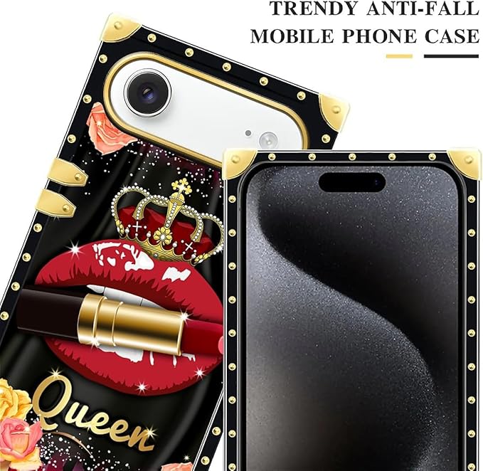 for iPhone 17 Air Case Luxury Golden Decoration for Girl Women Soft TPU Shockproof Protective Hard PC Back for iPhone 17 Air Crazy Pattern Queen Lip Crown Leopard Print