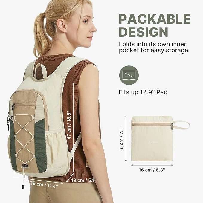 G4Free 20L Hiking Backpack Lightweight Daypack with Phone Pocket Small Packable Foldable Hiking Bag for Women Men, Green+Beige