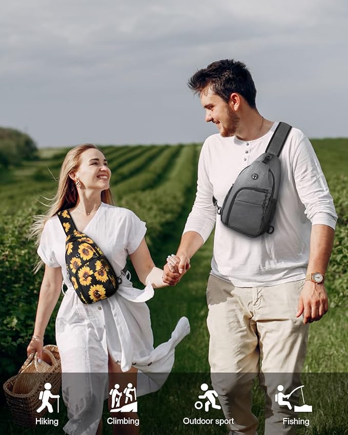 Pritent Crossbody Bags for Women Man Waterproof Sling Bag Backpack Trendy Casual Cross Body Bag with Convertible Shoulder Strap Chest Bag for Camping Hiking Travel Essentials (Sunflower, Medium)