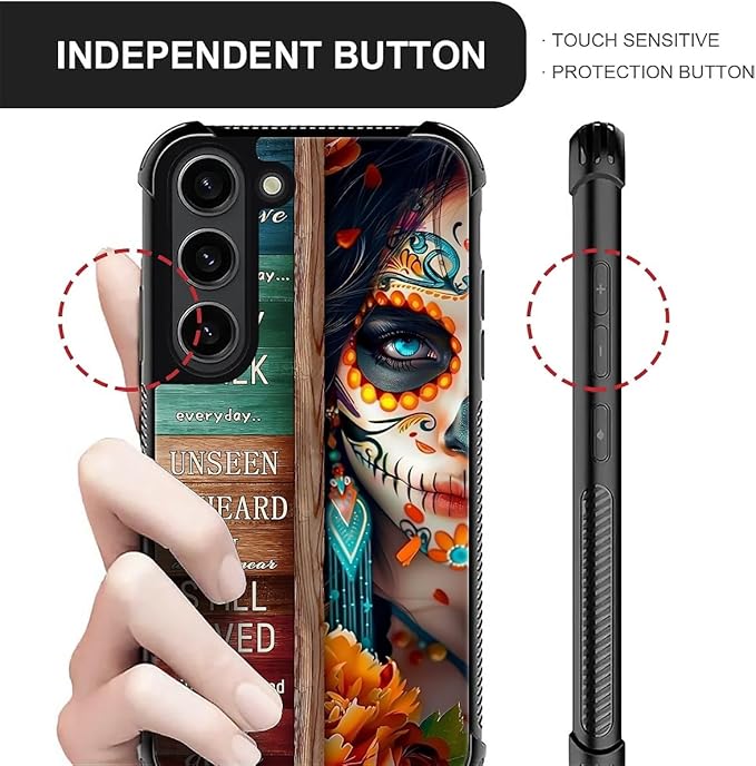 for Samsung Galaxy S23 Case, Sugar Skull Day of Death Halloween Pattern Graphic Design Girl Boy Soft Silicone Hard Acrylic Shock Protection for Samsung Galaxy S23