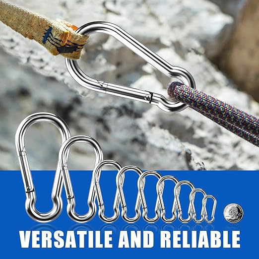 Large Carabiner Clip Hooks, 2pcs 7 inch Carabiners Heavy Duty, 304 Stainless Steel Spring Snap Hook Fits Camping Hanging Hiking Weight Lifting, Metal Clips for Rope or Chain