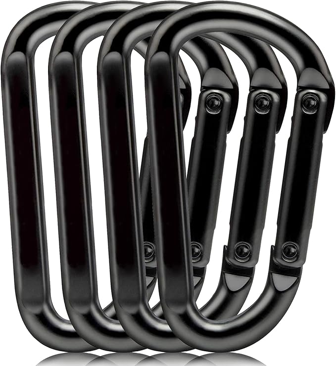 EZYA Heavy Duty Carabiner Clips, 860lbs - 3" Iron Carabiners for Keys, Gym, Camping, Hiking Accessories - D-Ring Keychain Hooks for Hammocks, Backpacks, Outdoor Gear
