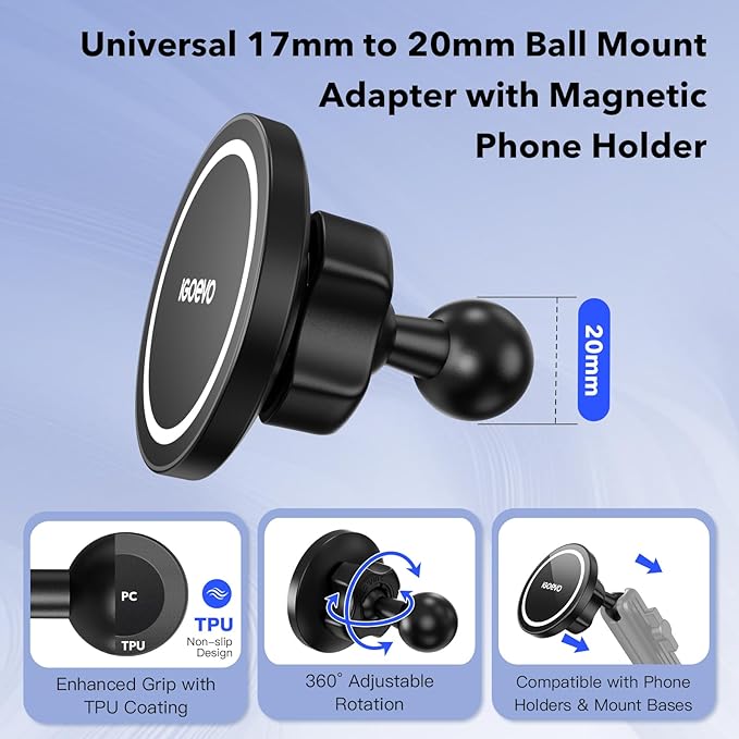 Magnetic Phone Mount with 20mm Ball Base – Ultra-Stable Anti-Slip Magnetic Holder, Compatible with Tackform, Bulletpoint, Elgato 20mm Mounting Systems