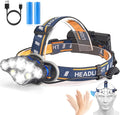 Elmchee Rechargeable Headlamp,18000 Lumen Bright 8 Led Head Lamp, 16 Modes Adjustable Motion Sensor Headlight with Red Light, Waterproof Head Flashlight for Outdoor Hiking Camping Blue