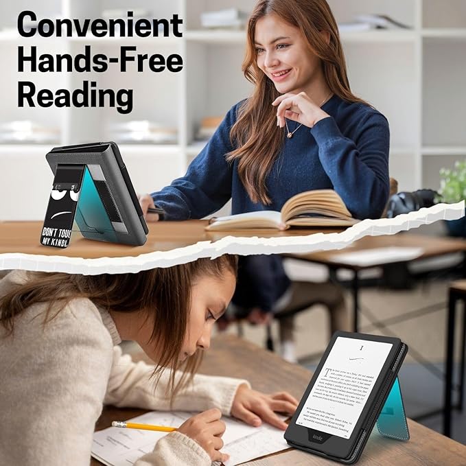 TNP Stand Case with Strap for Kindle Paperwhite 12th Gen 2024 / Kindle Colorsoft Signature Edition - 7" PU Leather Protective Folio Cover with Auto Wake/Sleep & Card Slot, Don't Touch