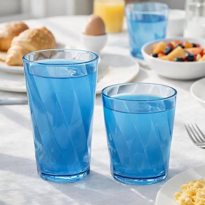 LemonRoad 24 Pack Reusable Plastic Drinking Glasses Set - 20oz & 13.5oz Stackable Tumbler, Shatter-resistant Highball Cups for Water, Cocktail, Iced Coffee, Indoor Outdoor Use, BBQ, Patio, Pool (Blue)
