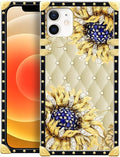 Compatible with iPhone 11 Case, Sunflower Diamonds Leather Luxury Golden Decoration for Girl Women Soft TPU Shockproof Protective Hard PC Back for iPhone 11