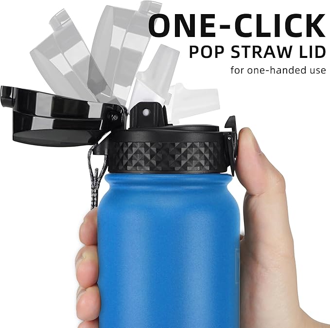 Fanhaw 20 oz Insulated Stainless Steel Water Bottle with Straw Lid, Leakproof & Anti-Dust Sports Bottle for Kids, Women & Men (Sky Blue)