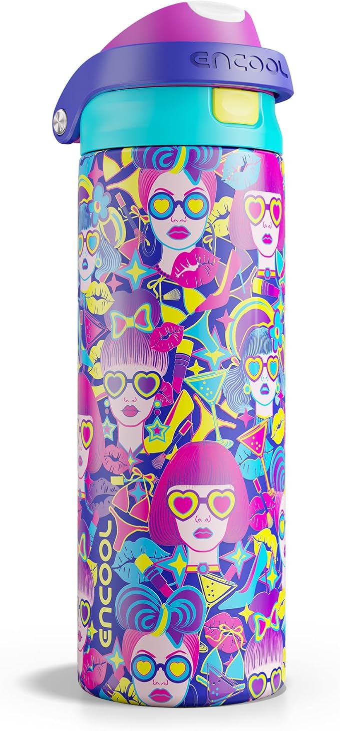 ENCOOL Leakproof Insulated Water Bottle with Straw Dual-Sip Water Bottle Bag-Safe Design for Work, Commute & Gym – Keeps Drinks Cold All Day, 24 oz, Vibe Spice