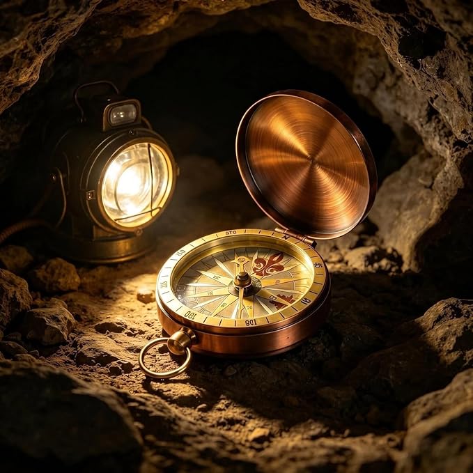 Pocket Compass, Antique Compass Pocket Watches, Copper Flip Cover Pockets Watch Compasses, Portable Camping Watch Flip Compasses for Camping Hiking Boating Backpacking