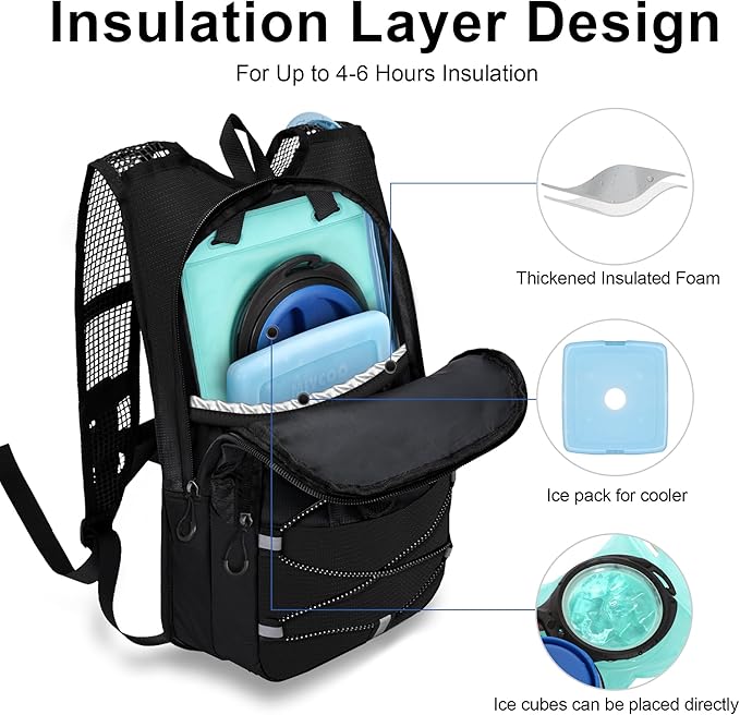 MIYCOO Hydration Backpack - Lightweight Water Backpack with 2L Water Bladder Bag, Running Hydration Vest Backpack for Men Women, Hydration Pack for Hiking, Cycling, Climbing
