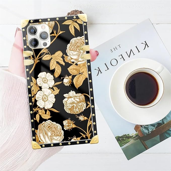 Compatible with iPhone 11 Pro Max Case, Blooming Rose Golden Flower Luxury Golden Decoration for Girl Women Soft TPU Shockproof Protective Hard PC Back for iPhone 11 Pro Max