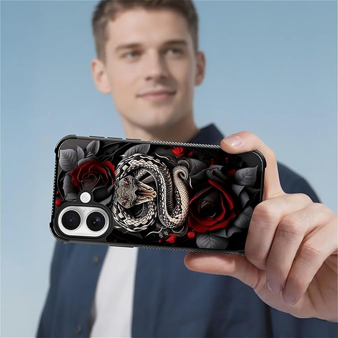 for iPhone 17 Case,for MagSafe Graphic Design for Girl Boy Soft Silicone Hard Acrylic Shock Protection Designed for iPhone 17 Entwined Rose Snake Pattern