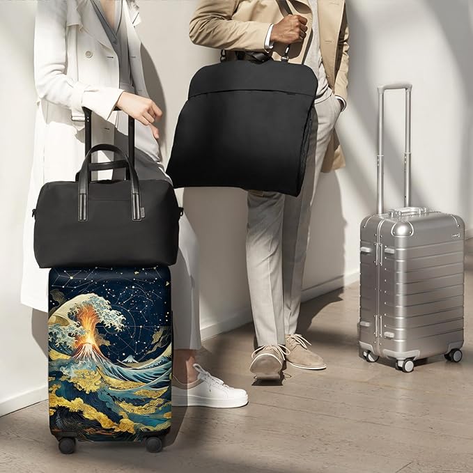 ANNA QUEEN Ocean Waves Travel Luggage Cover -Stretchable Airplane Suitcase Protector Sleeve,Universal Washable Fit for 20-26 Inch Checked Baggage,Water Resistant Durable Luggage Protector,M