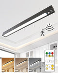 Rechargeable Motion Sensor Ceiling Light, Full Metal Battery Powered LED Closet Light, 3 Color 500LM Dimmable with Remote & Timer, Magnetic Cordless Mount for Shower, Hallway, Garage, Pantry -Black