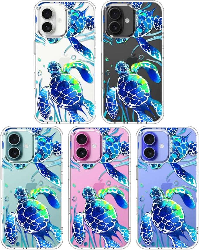 MOSNOVO Case for iPhone 16 Plus, [Buffertech 6.6ft Military-Grade Drop Protection] [Anti Peel Off Tech] Clear TPU Bumper Phone Case Cover Design - Sea Turtles