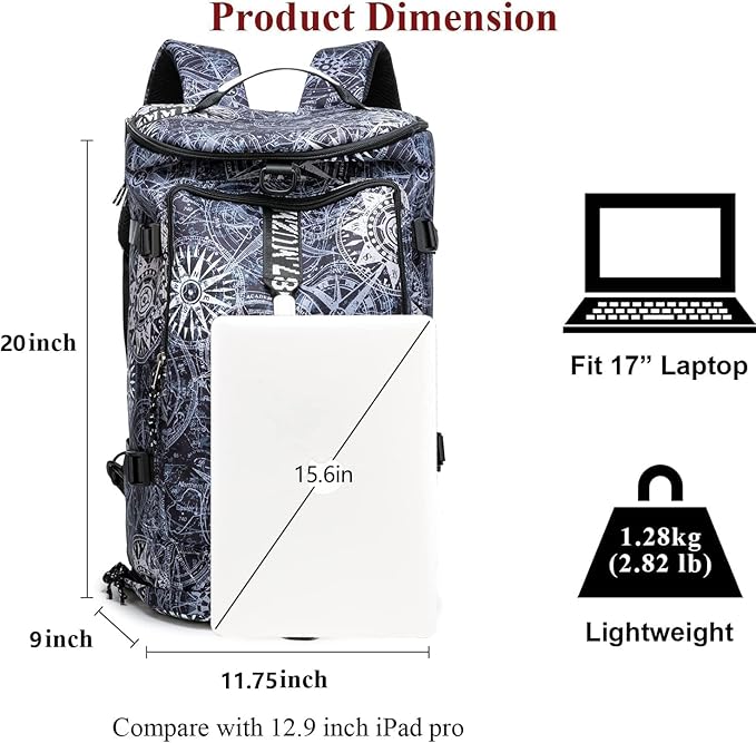 Gym Duffle Bag Waterproof black Laptop Backpack Suitable for Hiking, Fishing, Travel 40L Large Capacity Trendy Cool Lightweight Backpack for Men and Women
