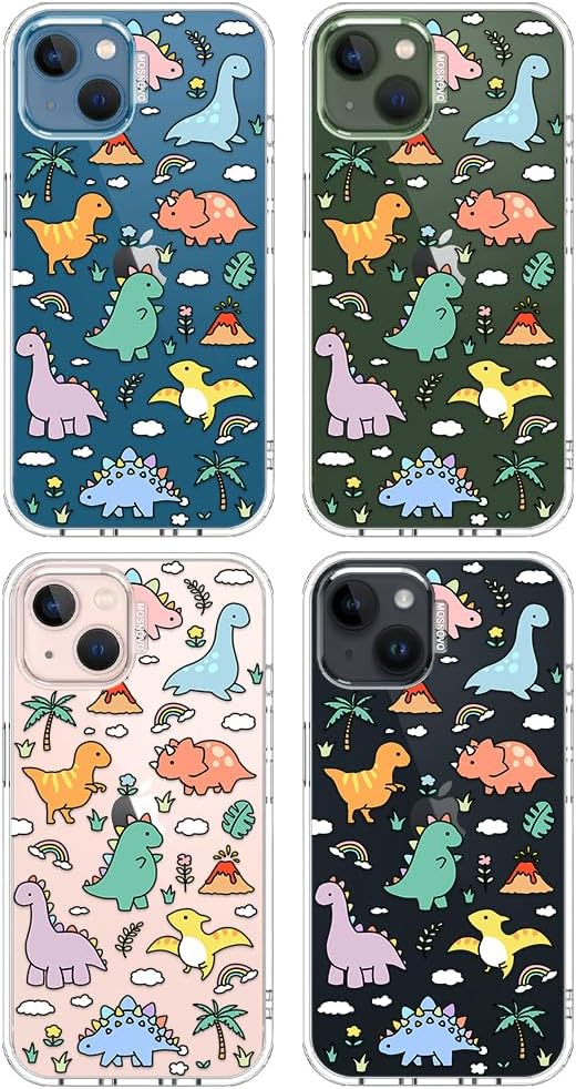 MOSNOVO for iPhone 13/14 Case | Military Grade 6.6ft Drop Tested | Clear with Dinosaur Land Design