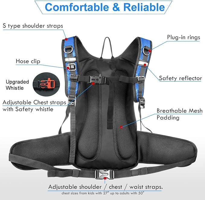 Mothybot Insulated Hydration Backpack Pack with 3L BPA Free Leak Proof Water Bladder, Large Storage Lightweight Hiking Daypack with Waist Pouches & Cooler Layer, for Running, Biking, Camping, Festival