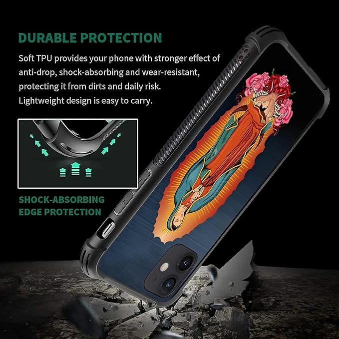 for iPhone 11 Case, Red Virgen Guadalupe Pattern Graphic Design Girl Boy Soft Silicone Hard Acrylic Shock Protection for iPhone 11