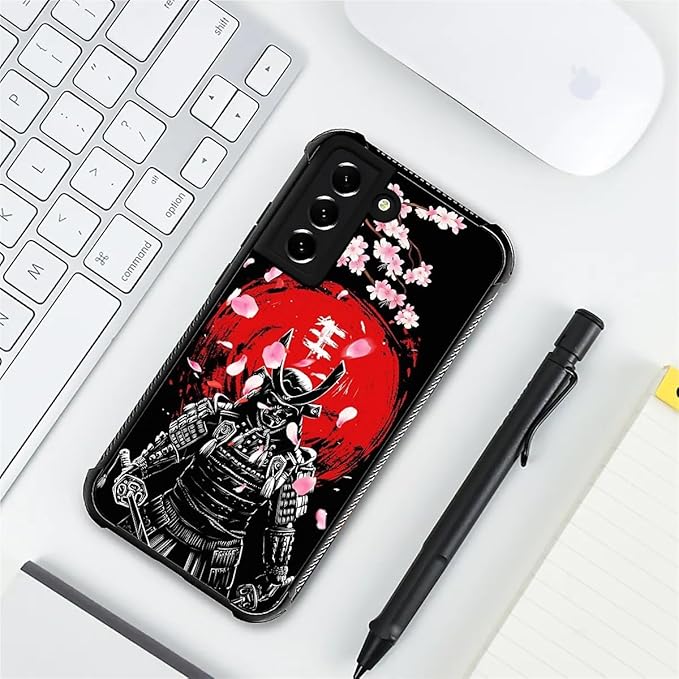 for Samsung Galaxy S21 Case, Sakura Japanese Samurai Pattern Graphic Design Girl Boy Soft Silicone Hard Acrylic Shock Protection for Samsung Galaxy S21