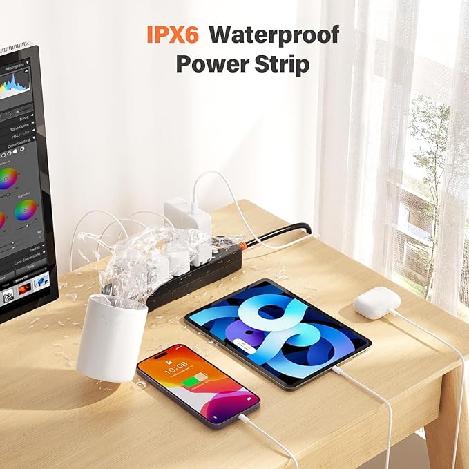 Outdoor Power Strip Weatherproof, IPX6 Waterproof Surge Protector with 4 Wide Outlets,1625W/13A Overload Protection Switch, 6FT Extension Cord, Wall Mountable for Indoor Outdoor, UL FCC Listed