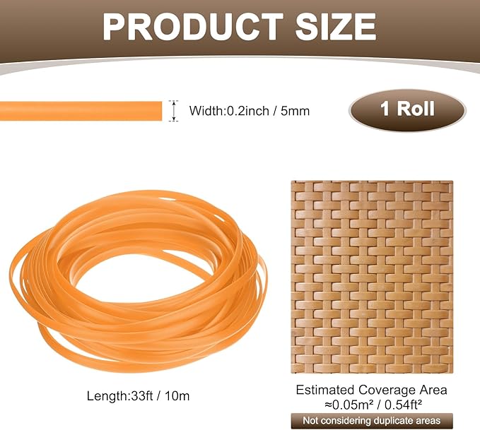 M METERXITY 1-Pack Wicker Repair Kit, 5mm x 33ft/10m Plastic Flat Rattan Replacement Supplies for Patio Furniture Repair/Basket Making/Chair Weaving, Synthetic Woven Rattan [Orange Yellow]