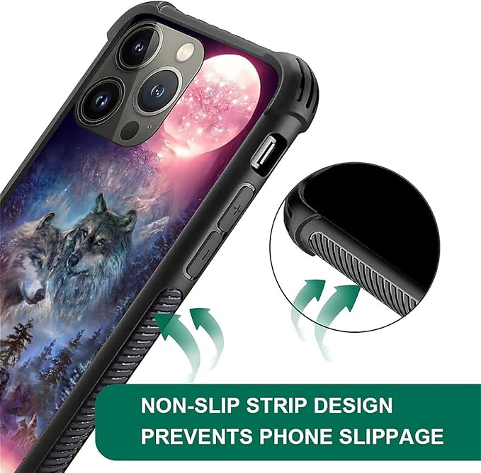 for iPhone 12 Pro Max Case, Star Two Wolfs Howling Pattern Graphic Design Girl Boy Soft Silicone Hard Acrylic Shock Protection for iPhone 12 Pro Max