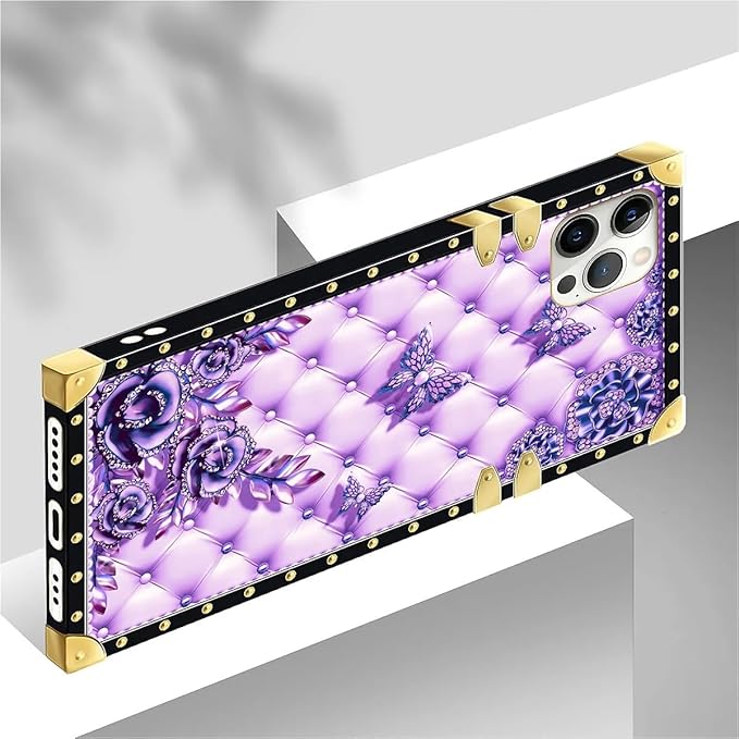 Compatible with iPhone 12 Case, Purple Butterfly Flowers Leaf Luxury Golden Decoration for Girl Women Soft TPU Shockproof Protective Hard PC Back for iPhone 12 Pro