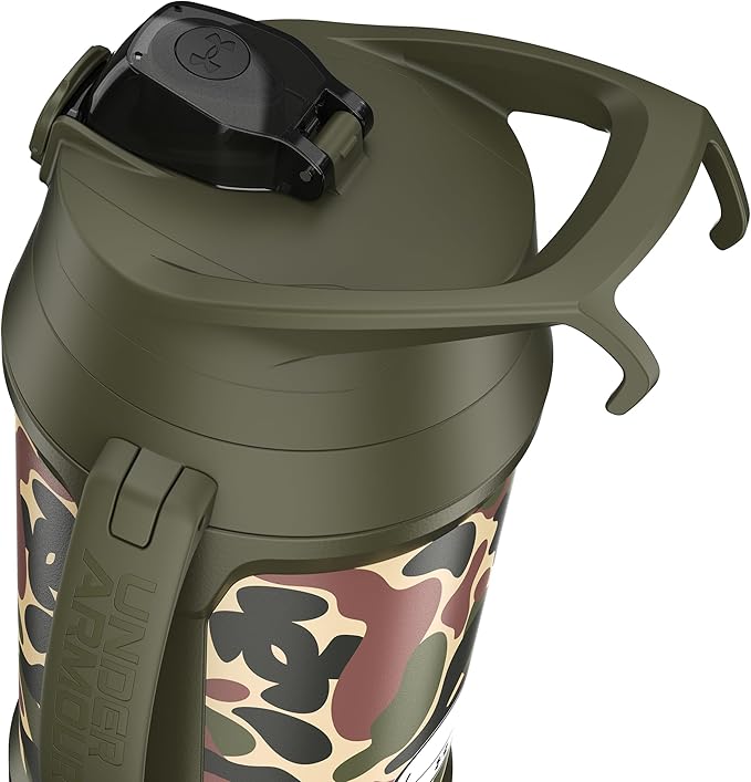 Under Armour Half Gallon Water Bottle Insulated, 64oz Insulated Water Bottle with Handle, Fence Hook, Leak Resistant, for Baseball, Football & More - Green Hyper Camo