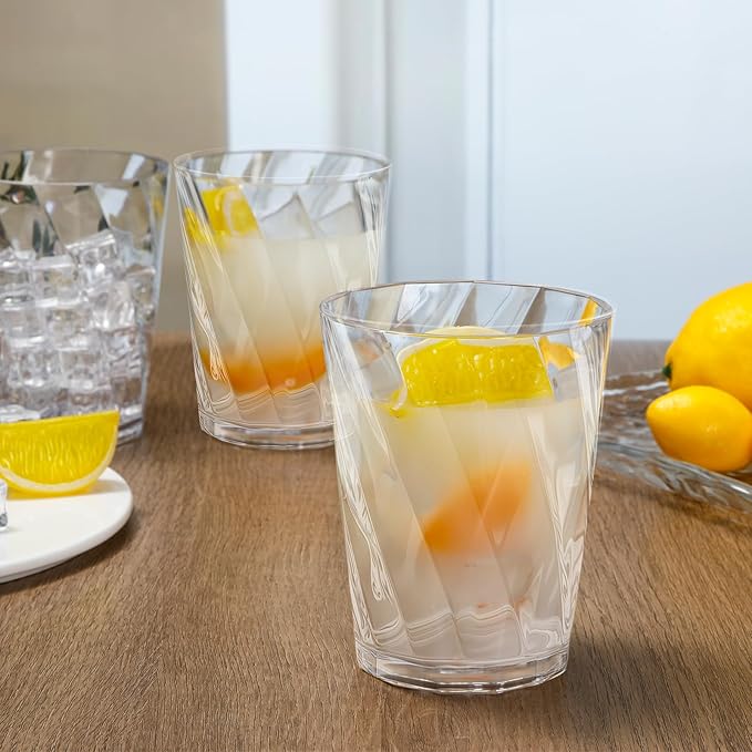 LemonRoad 12 Pack Reusable Plastic Drinking Glasses Set - 20oz & 13.5oz Stackable Tumbler, Shatter-resistant Highball Cup for Water, Cocktail, Iced Coffee, Indoor Outdoor Use, BBQ, Patio, Pool (Clear)