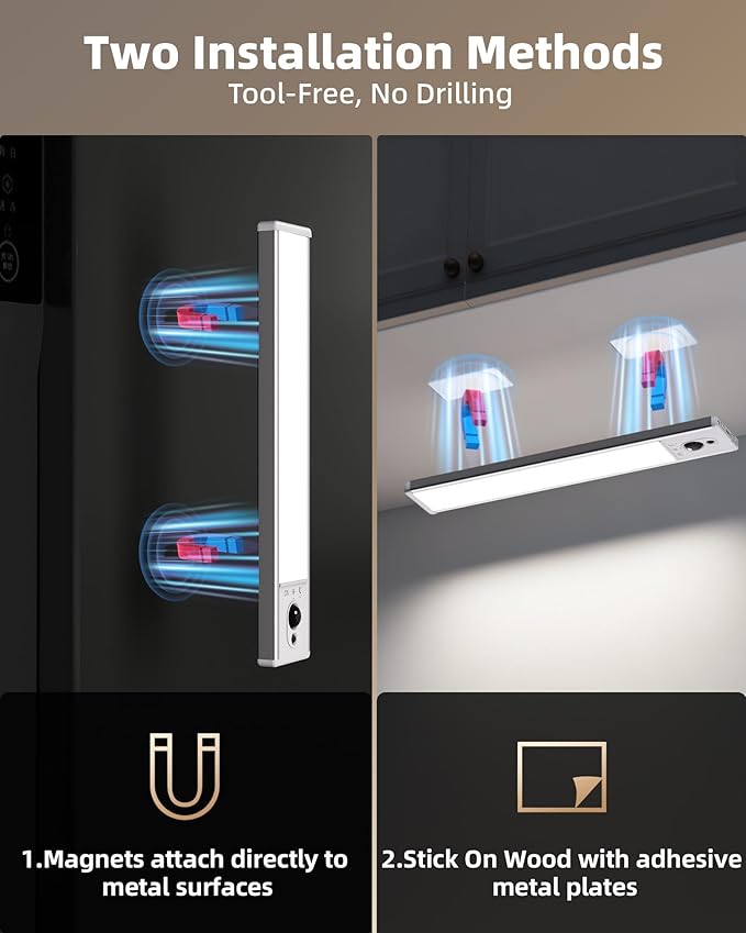 EZVALO 3-Pack Under Cabinet Lighting, 2400mAh Motion Sensor Light, LED Closet Lights Wireless, 6500K Dimmable, Timer, Magnetic, with Remote Control for Kitchen, Closet, Stair