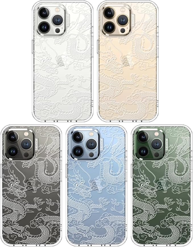 MOSNOVO Case for iPhone 13 Pro, [Buffertech 6.6ft Military-Grade Drop Protection] [Anti Peel Off Tech] Clear TPU Bumper Phone Case Cover Design - White Dragon