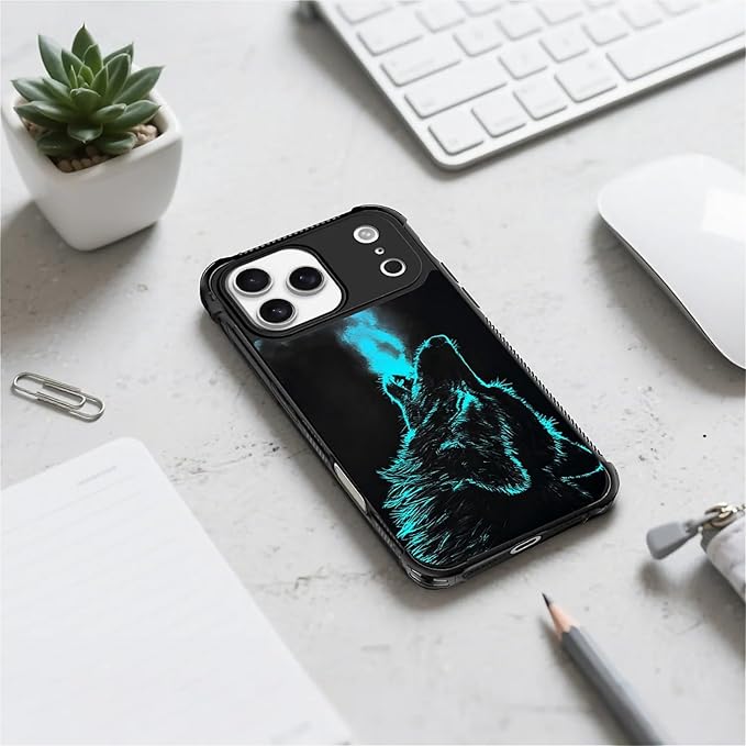 for iPhone 17 Pro Max Case,for MagSafe Graphic Design for Girl Boy Soft Silicone Hard Acrylic Shock Protection Designed for iPhone 17 Pro Max Blue Breathing Wolf Pattern