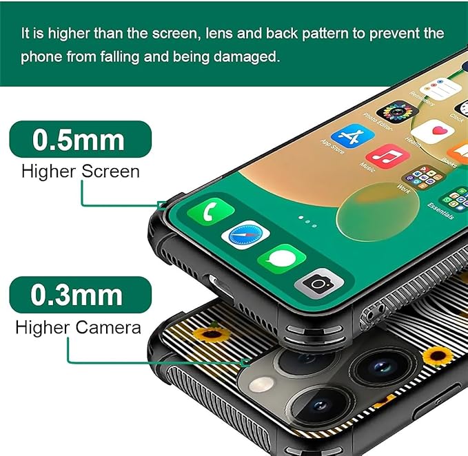 for iPhone 13 Pro Max Case, Cute Little Elephant Sunflower White Line Art Pattern Graphic Design Girl Boy Soft Silicone Hard Acrylic Shock Protection for iPhone 13 Pro Max