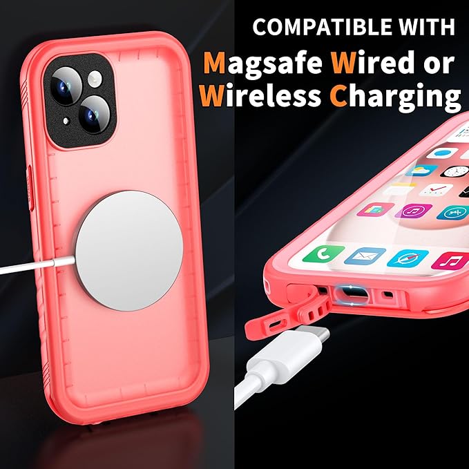 Cozycase for iPhone 15 Plus Waterproof Shockproof Dustproof Case - Heavy Duty/360 Full Body/Military Grade/Protective/Rugged 【8FT Drop Proof】 Built in Screen/Camera Protector with Lanyard Pink