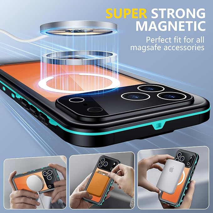 Red2Fire for iPhone 17 Pro Max Case Waterproof, [Built-in Screen Protector & Camera Protector][Compatible with MagSafe][Full Body Shockproof][IP68 Waterproof][Dustproof] Phone Case 6.9" Blue/Clear